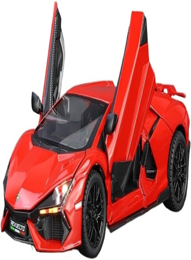 KING FORU Scale Exclusive Alloy Metal Pull Back Die-cast Car Model with Sound Light Mini Auto Toy for Kids Metal Model Toy Car with Sound and Light (1:24 Lamborghini Revuelto LB774-RED) - Image 1